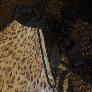 Papaya Animal Print Silky Lined Pleated Top Ties at Neck